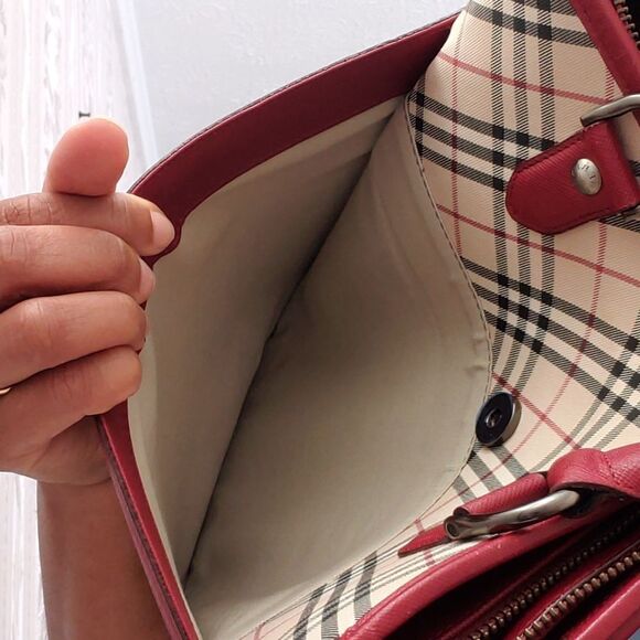 Authentic Burberry Triple Compartments Leather Trim Monogram Shoulder Ba… - Picture 8 of 13